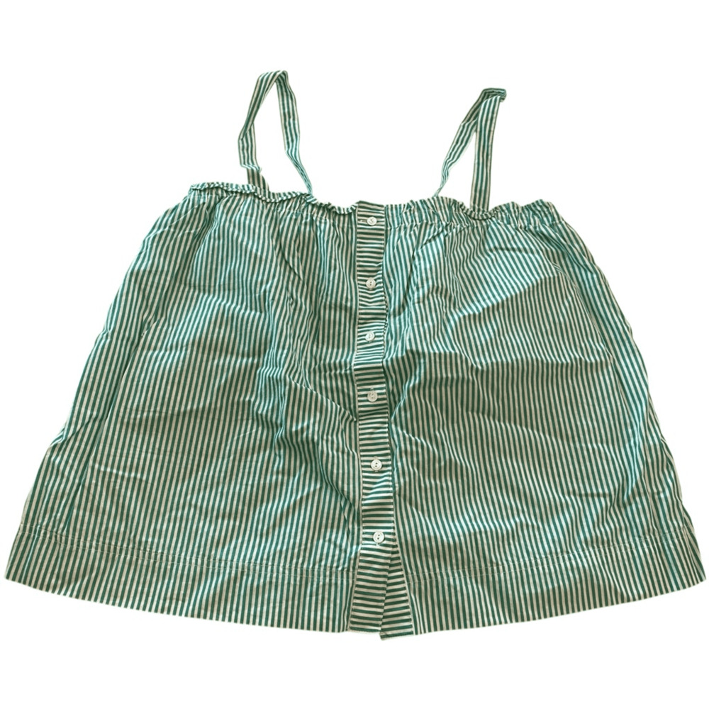 J.Crew Striped Button Front Ruffle Tank Top Size 10 Clover Green White